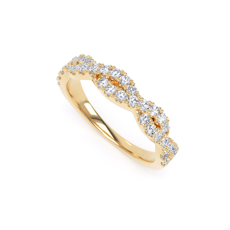 Round Diamond Yellow Gold Ring, Fishtail Twisted Band Half Eternity | ET1212