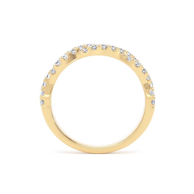 Round Diamond Yellow Gold Ring, Fishtail Twisted Band Half Eternity | ET1212