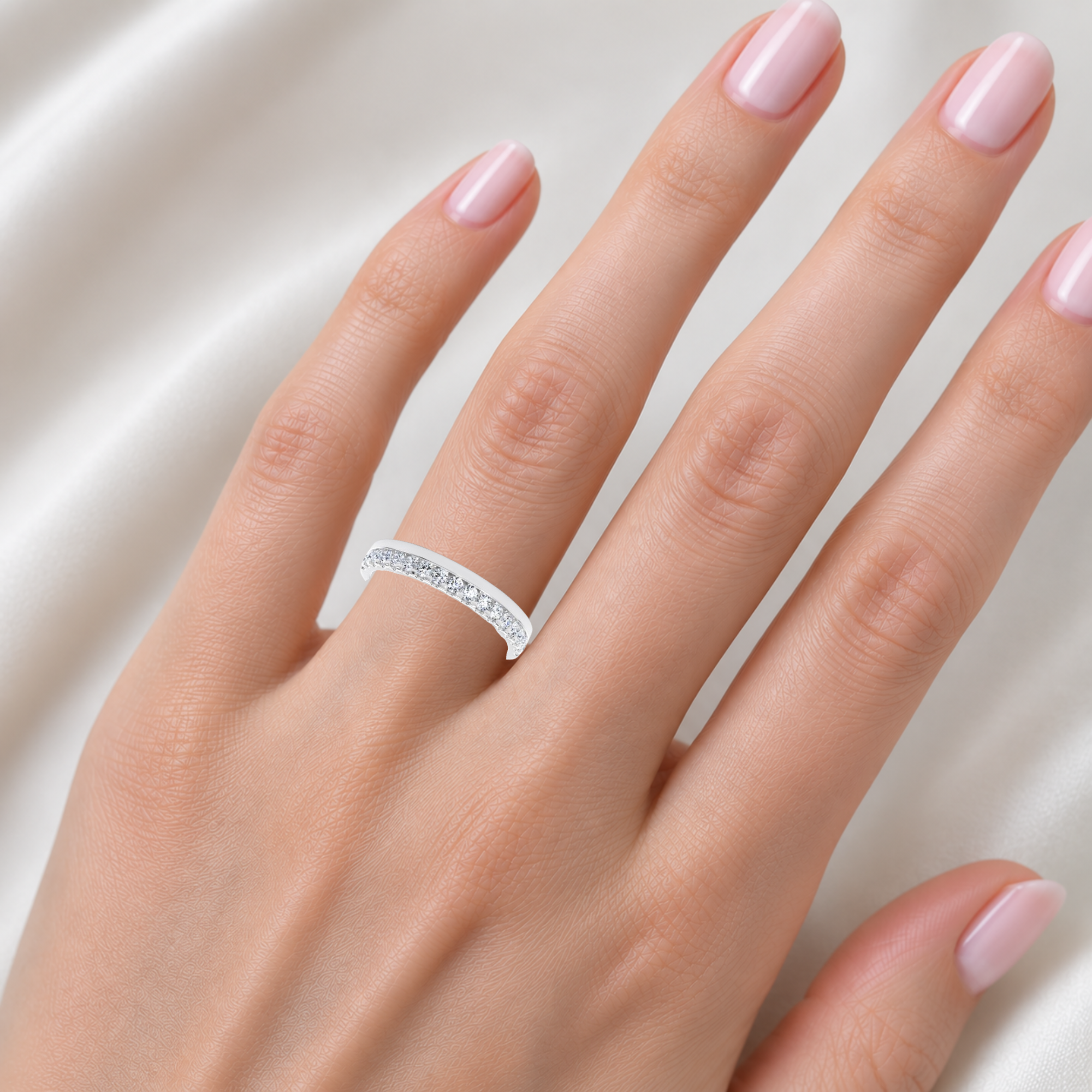 Round Diamond Ring, Offset Scallop Set Half Eternity | ET1215