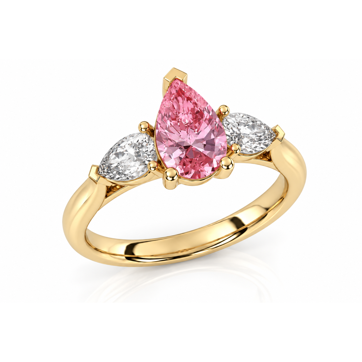 Pink Pear Diamond Yellow Gold Engagement Ring, Claw Set Trilogy | R82311-PINK