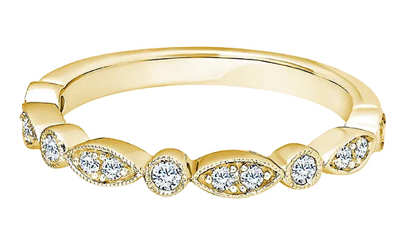 Round Diamond Yellow Gold Ring, Millgrain Fancy Half Eternity | ET1239