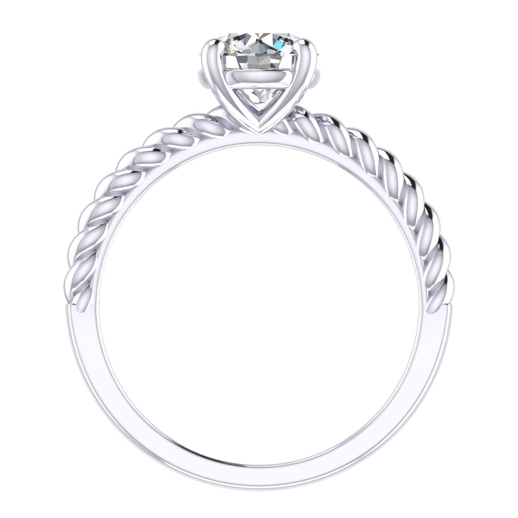 Round Solitaire White Gold Ring, Twisted 4 Prong | SMR