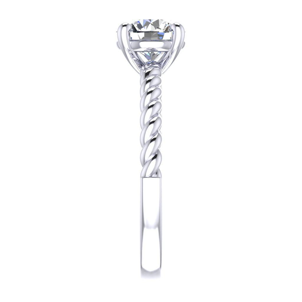 Round Solitaire White Gold Ring, Twisted 4 Prong | SMR