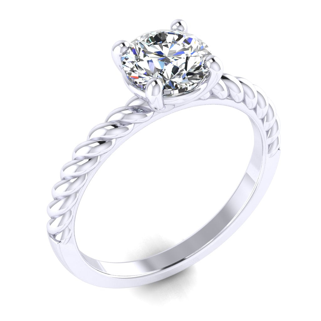 Round Solitaire White Gold Ring, Twisted 4 Prong | SMR