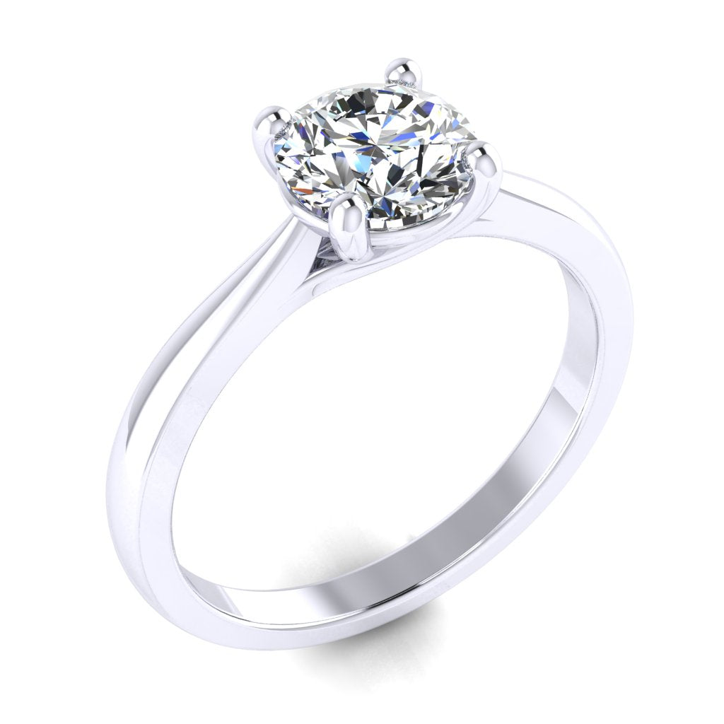 Round Solitaire White Gold Ring, Cross Over 4 Prong | LGR