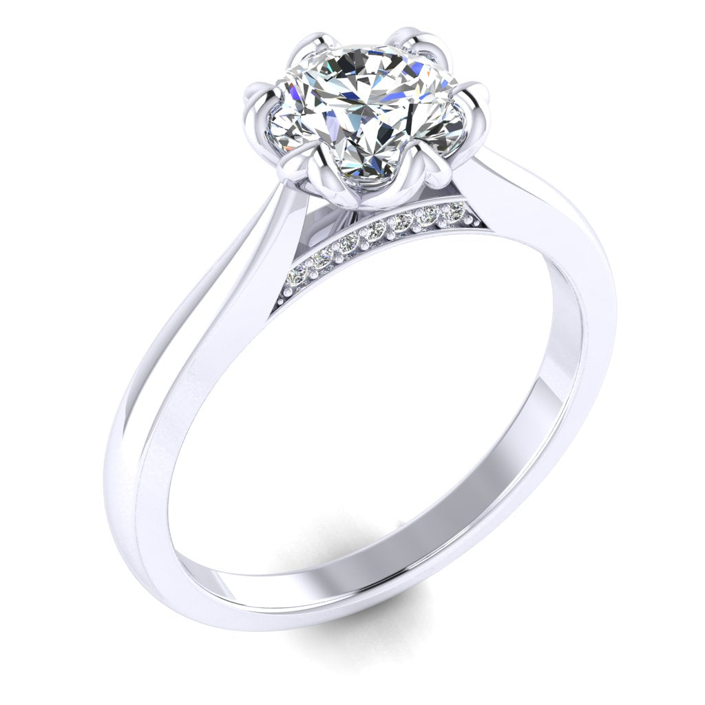 Round Solitaire Platinum Ring, Fancy Lotus Bridge Set | SMR