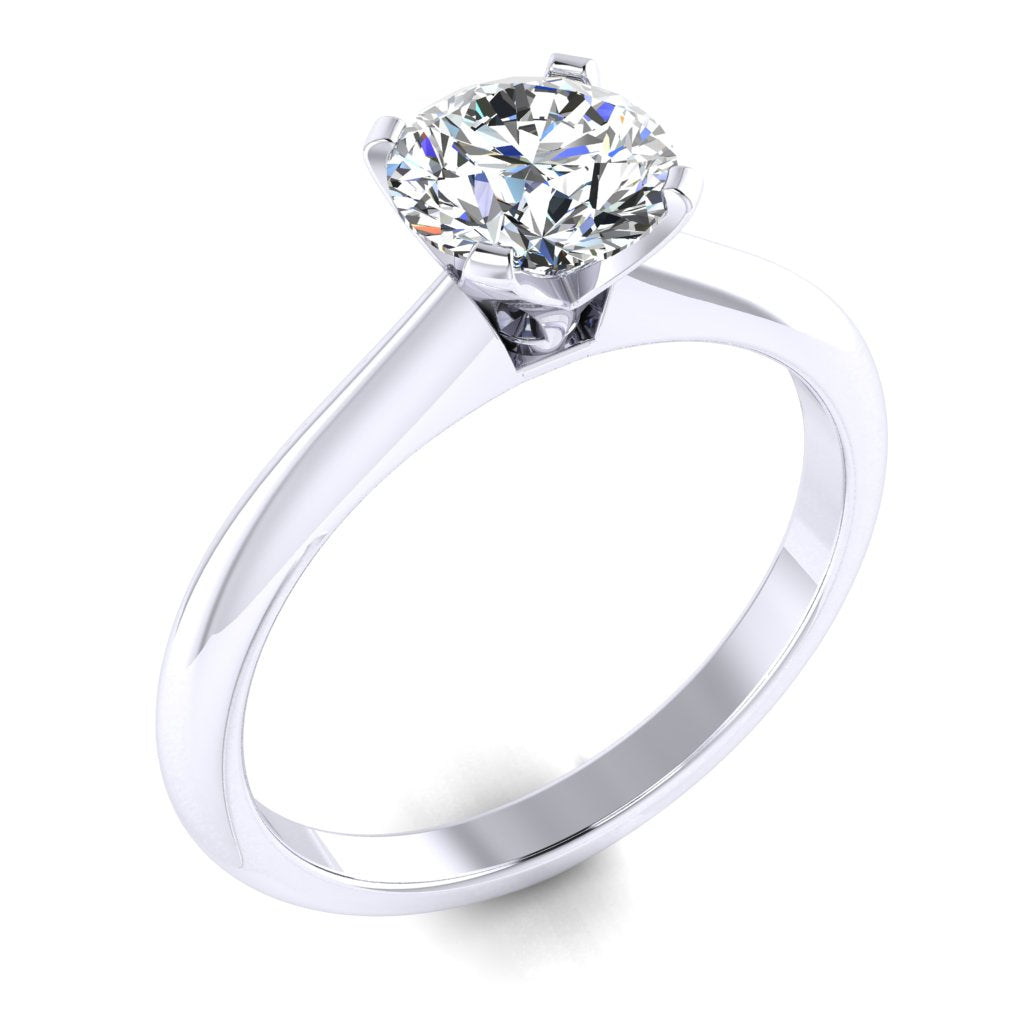 Round Solitaire White Gold Ring, Raised 4 Prong | SMR