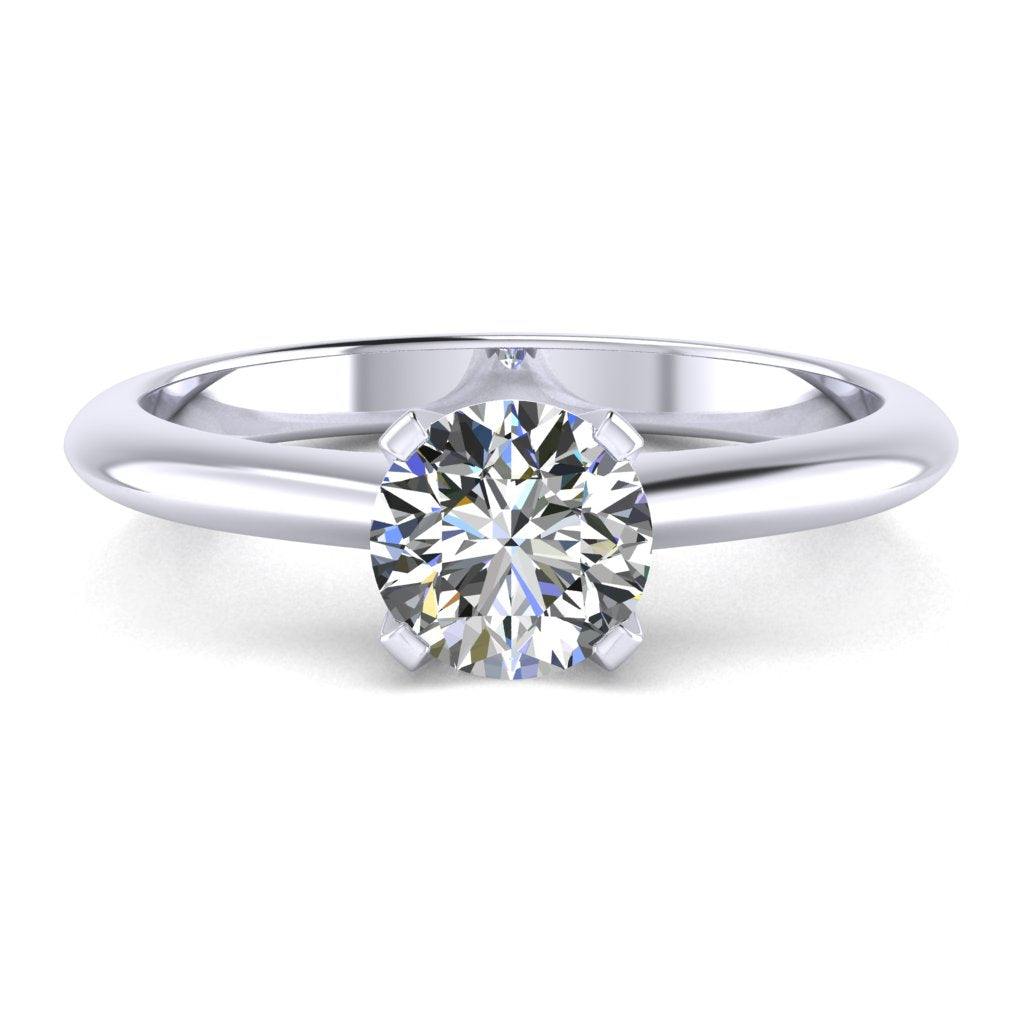 Round Solitaire White Gold Ring, Raised 4 Prong | SMR