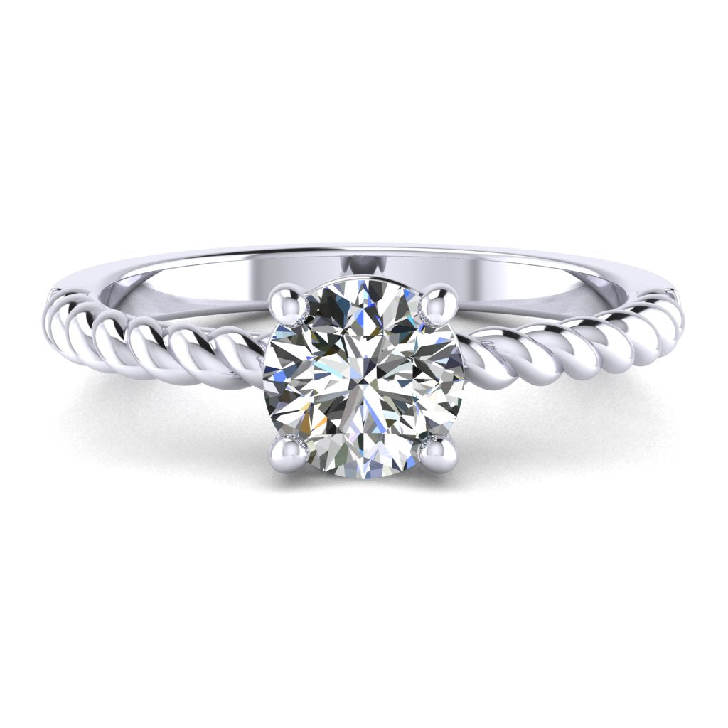 Round Solitaire White Gold Ring, Twisted 4 Prong | SMR