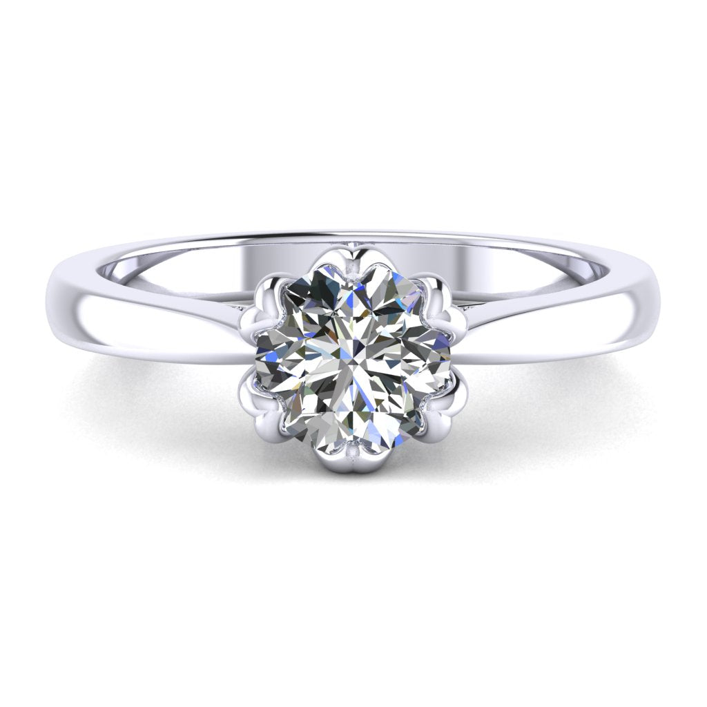 Round Solitaire Platinum Ring, Fancy Lotus Bridge Set | SMR