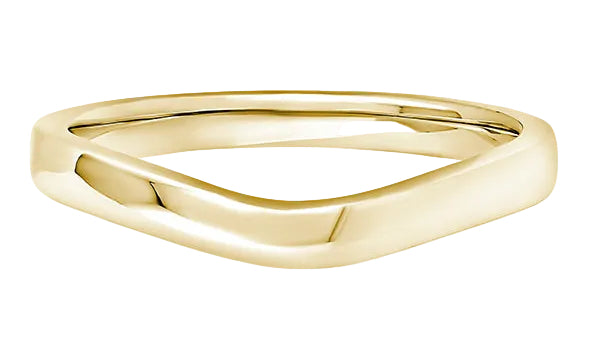 A polished yellow gold band ring with a unique wavy, organic shape, shown on a clean white background.