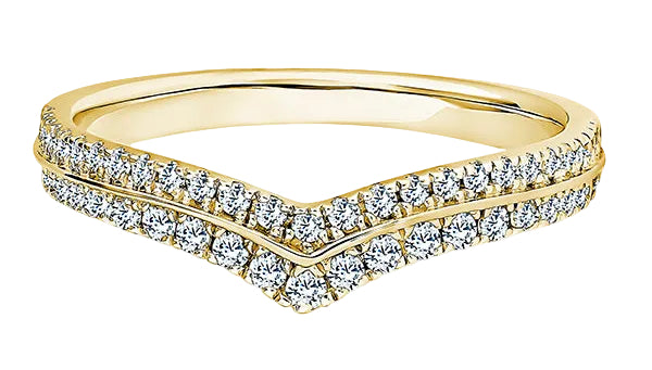 Round Diamond Yellow Gold Ring, Double Row Wishbone Half Eternity | ET1241