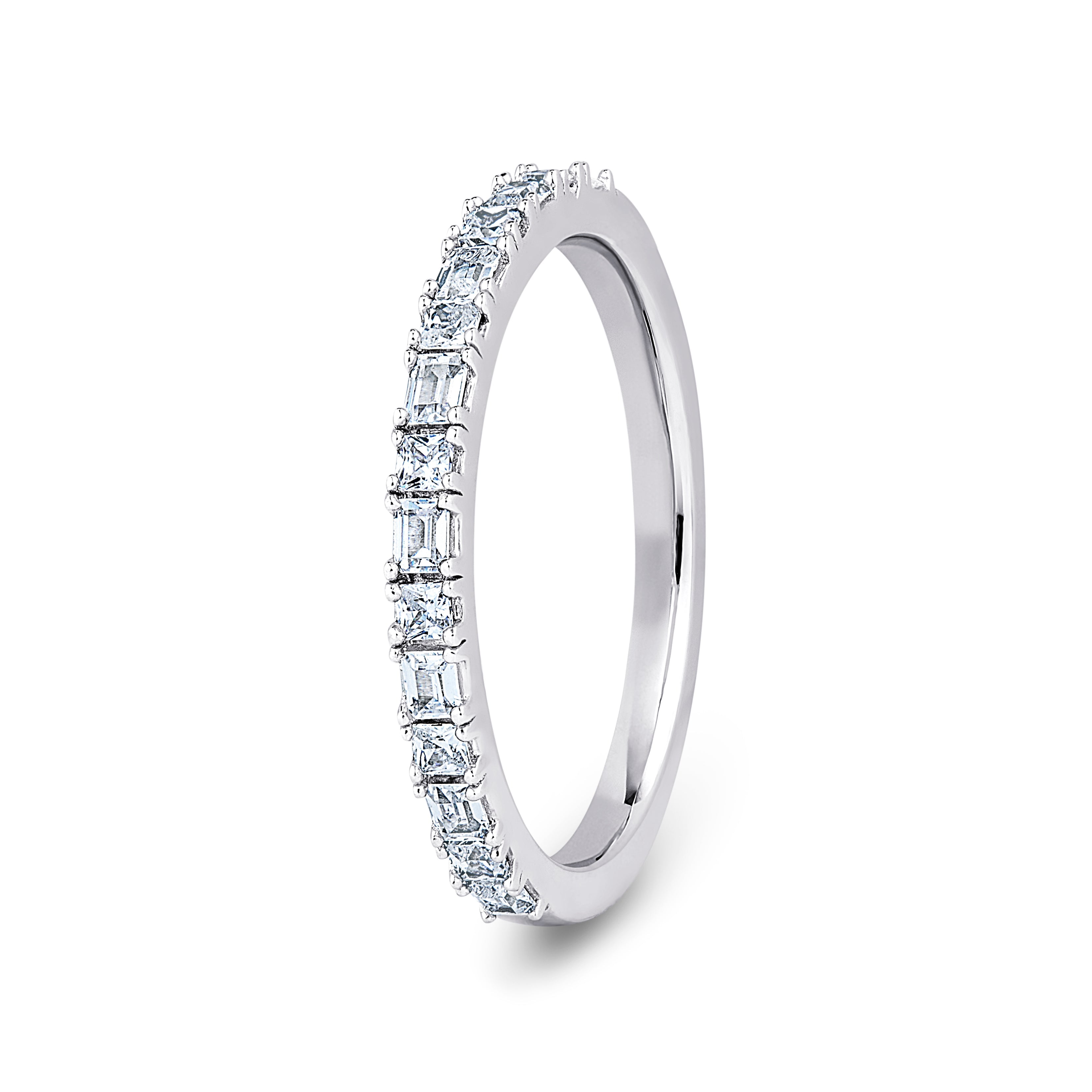 Princess & Baguette, 4 Prong, White Gold Half Set Eternity Ring