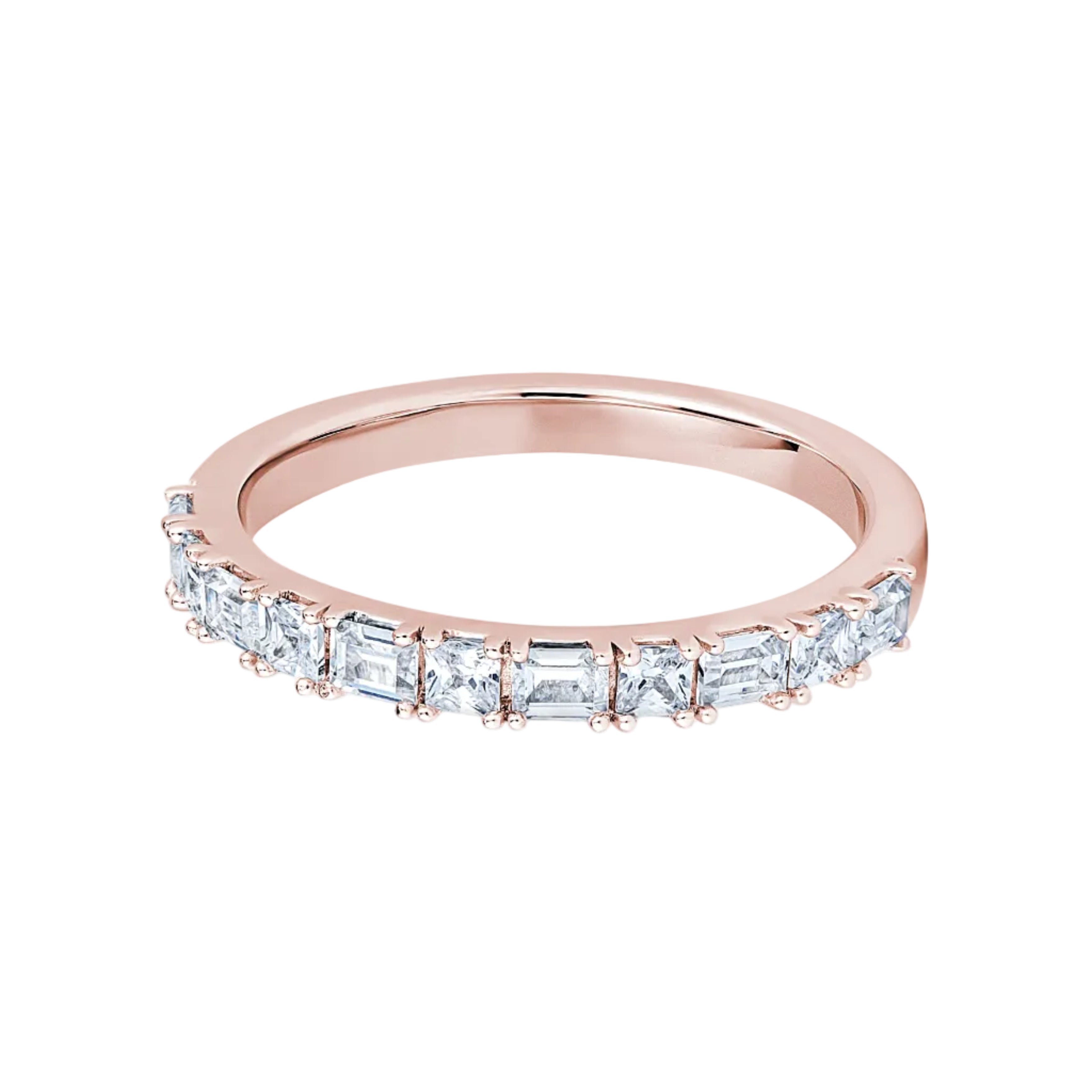 Princess & Baguette Diamond Rose Gold Ring, Prong Set Half Eternity Ring | ET1210