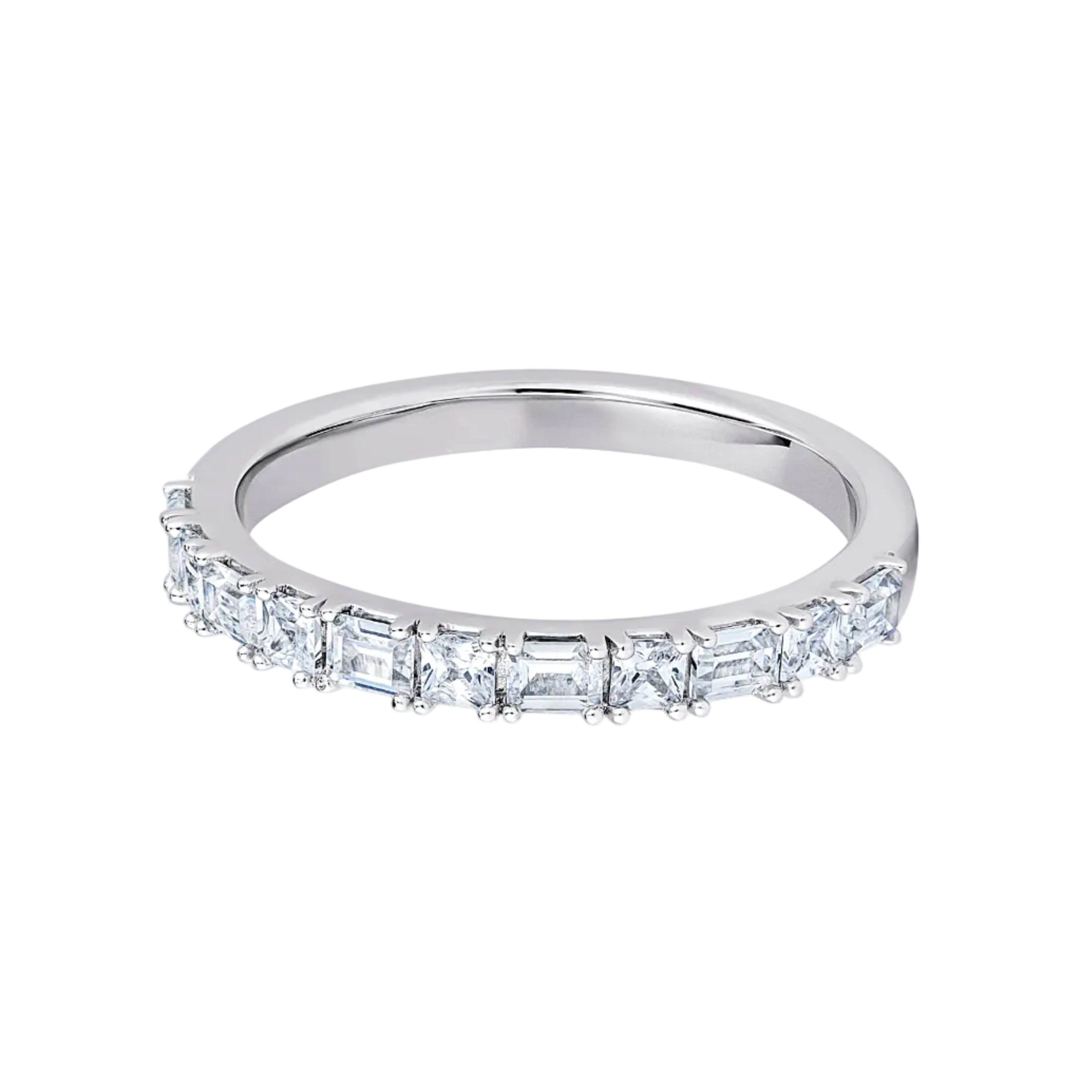 Princess & Baguette Diamond White Gold Ring, Prong Set Half Eternity Ring | ET1210