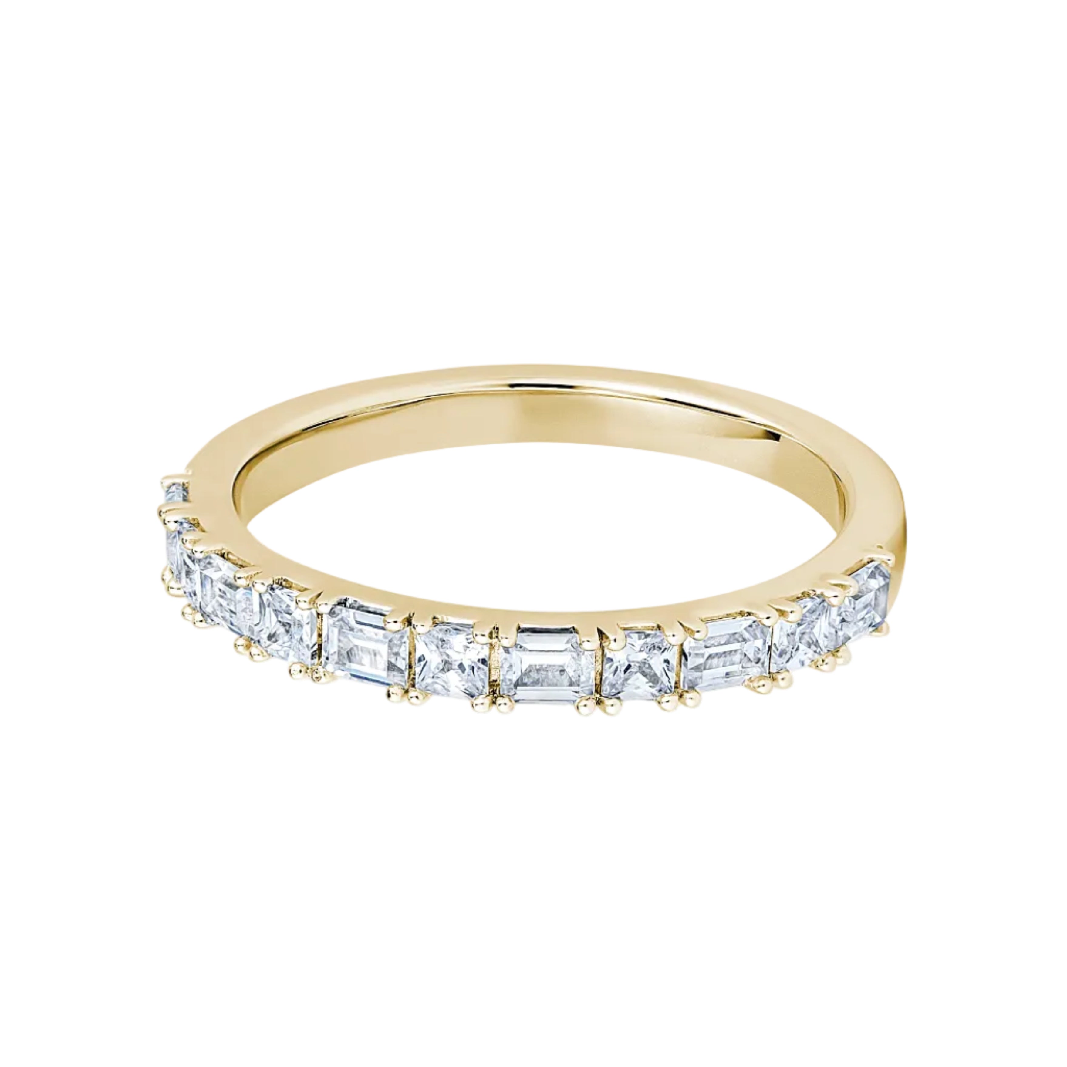 Princess & Baguette Diamond Yellow Gold Ring, Prong Set Half Eternity Ring | ET1210