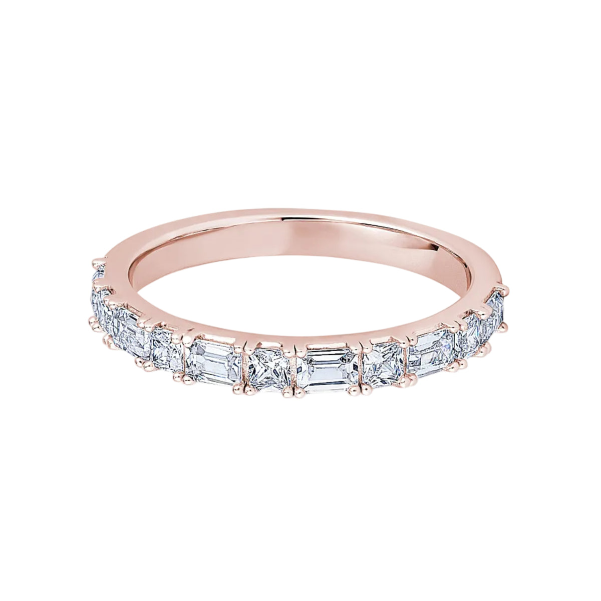 Princess & Baguette Diamond Rose Gold Ring, Prong Set Half Eternity Ring | ET1210