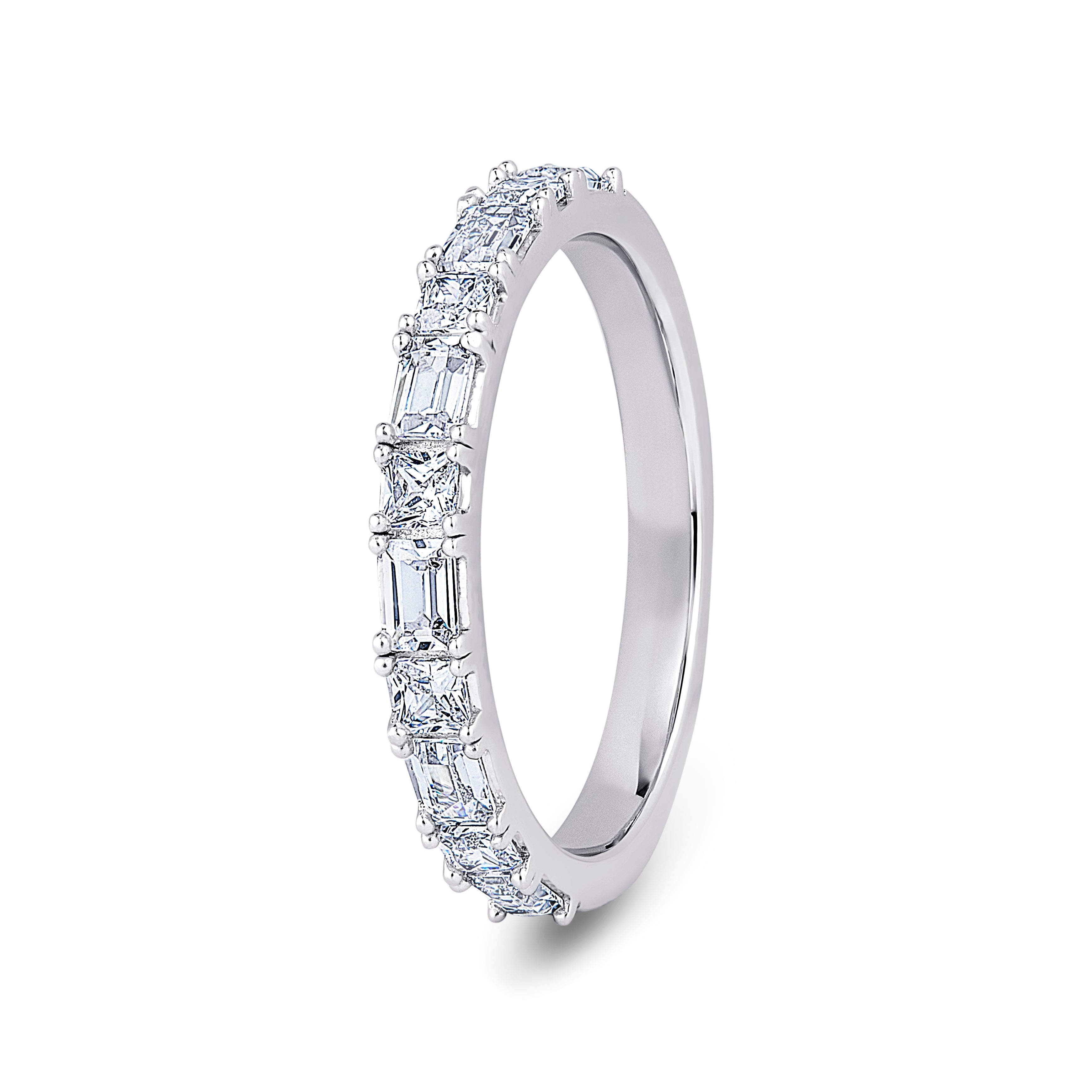 Princess & Baguette, 4 Prong, White Gold Half Set Eternity Ring