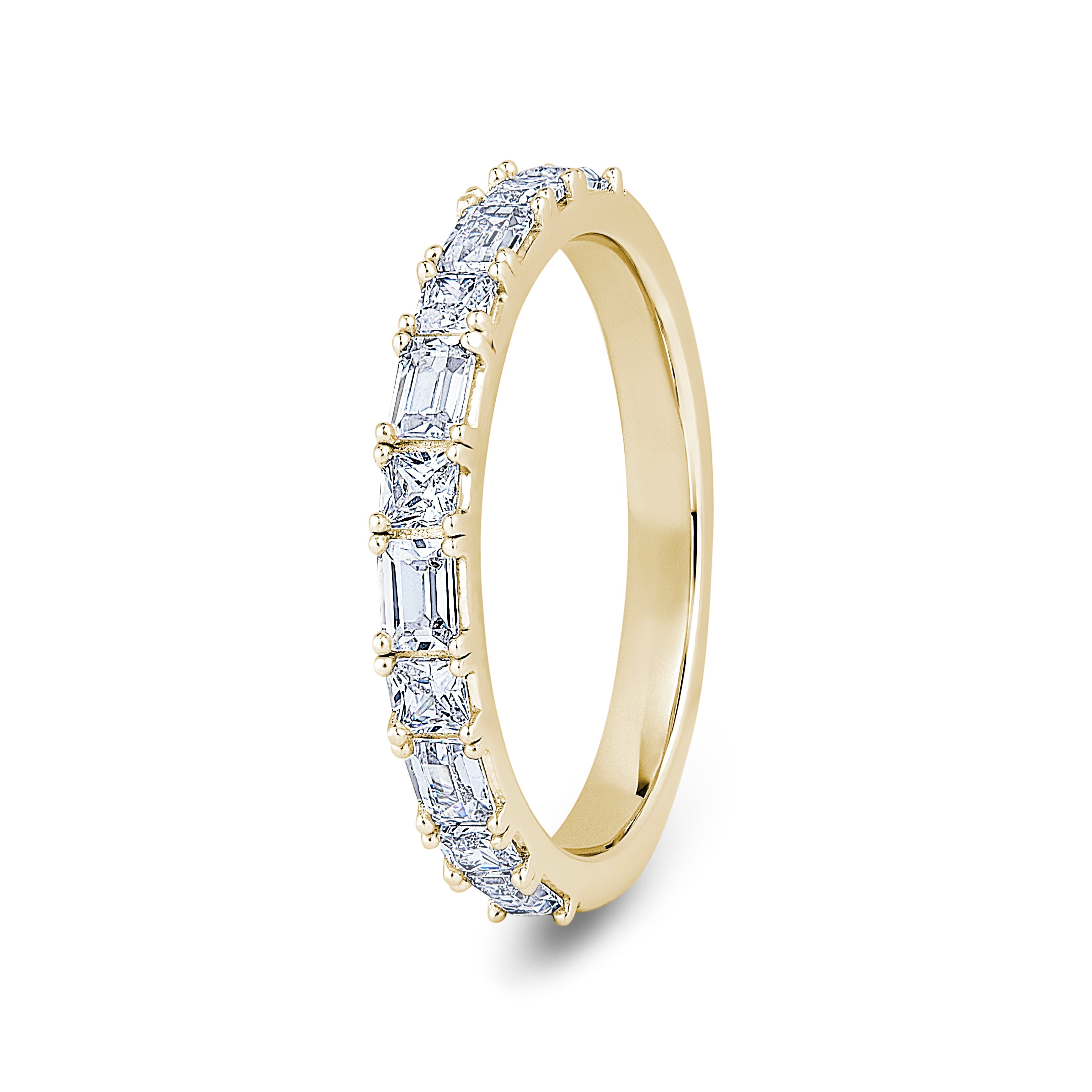 Princess & Baguette, 4 Prong, Yellow Gold Half Set Eternity Ring