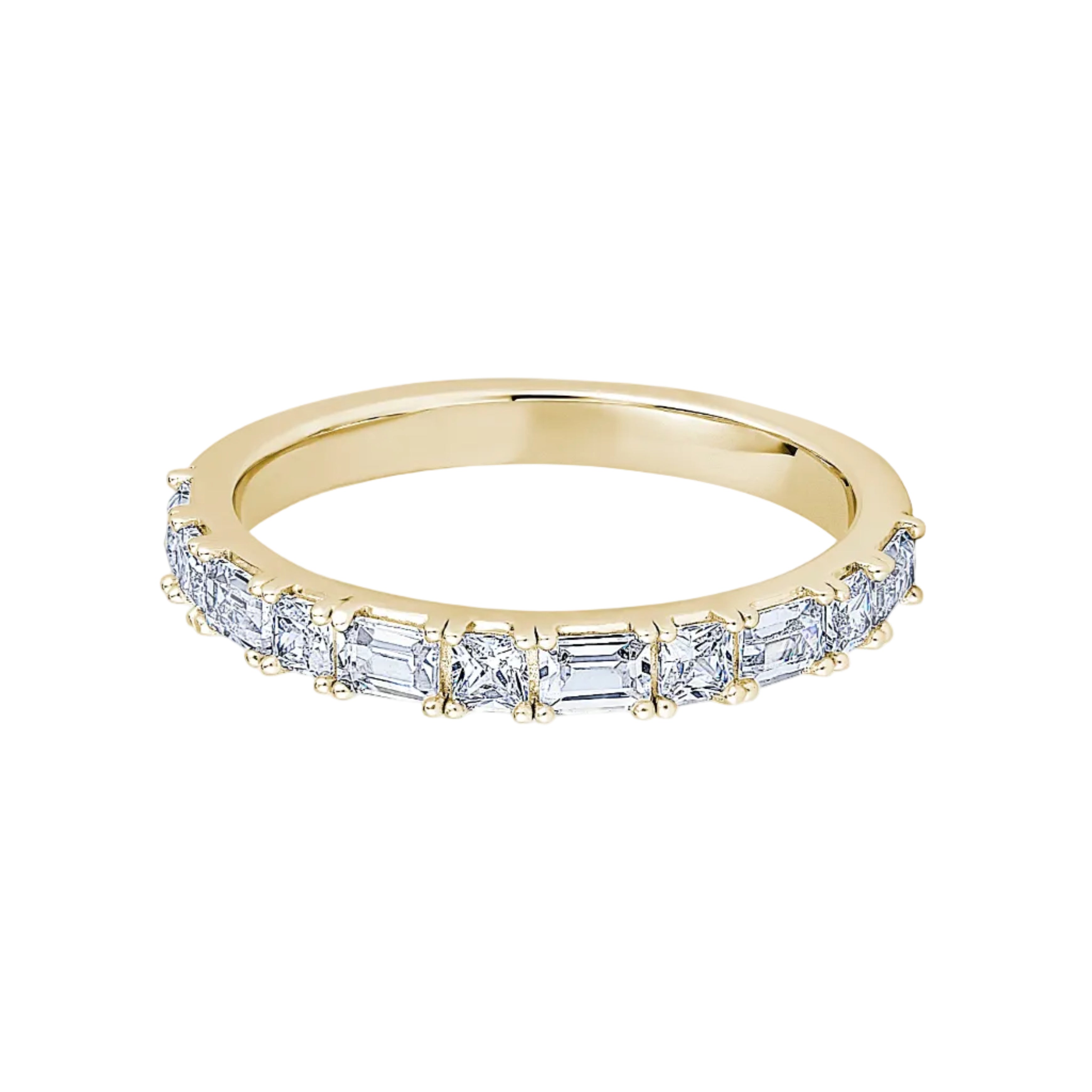 Princess & Baguette Diamond Yellow Gold Ring, Prong Set Half Eternity Ring | ET1210