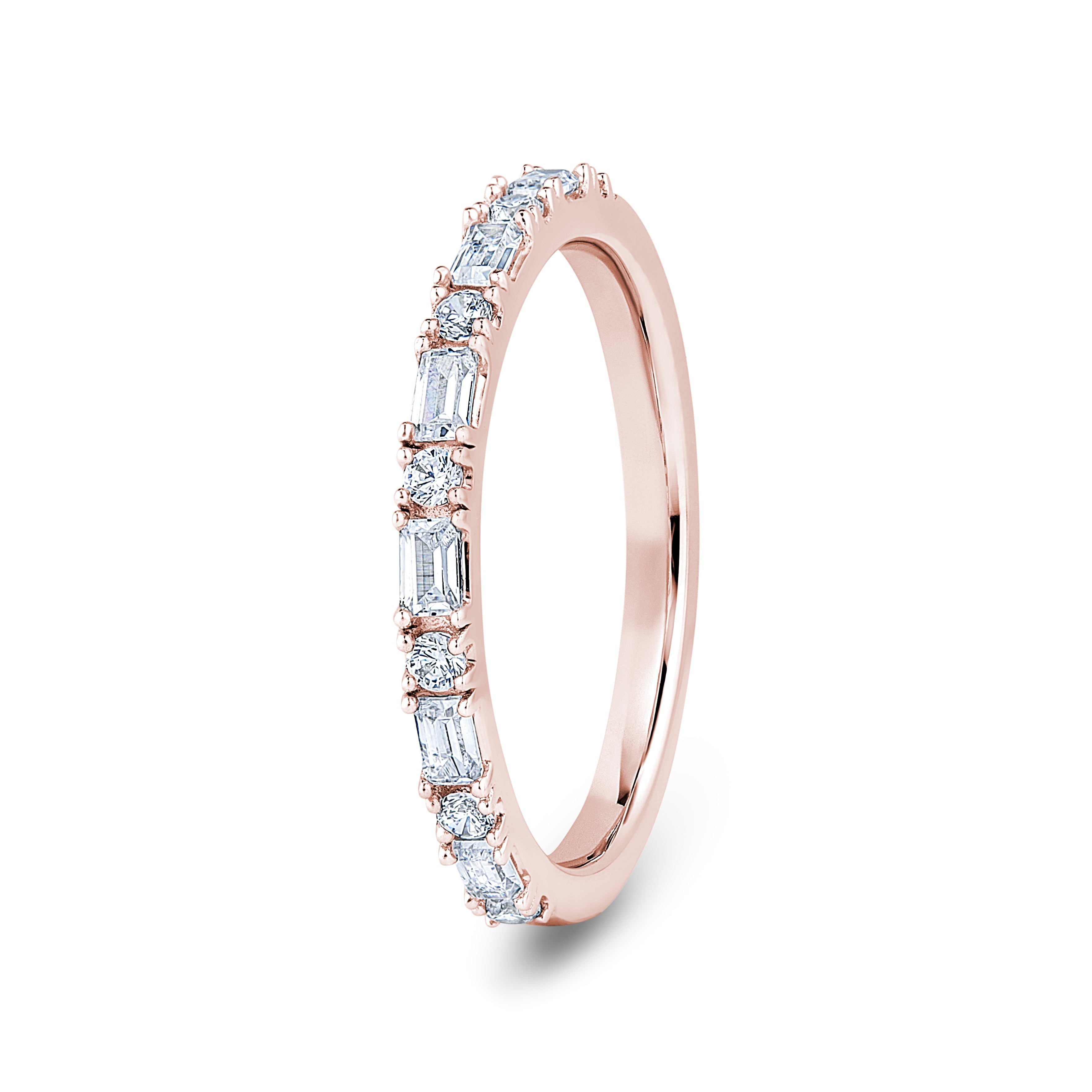 Round & Baguette, 4 Prong, Rose Gold Half Set Eternity Ring