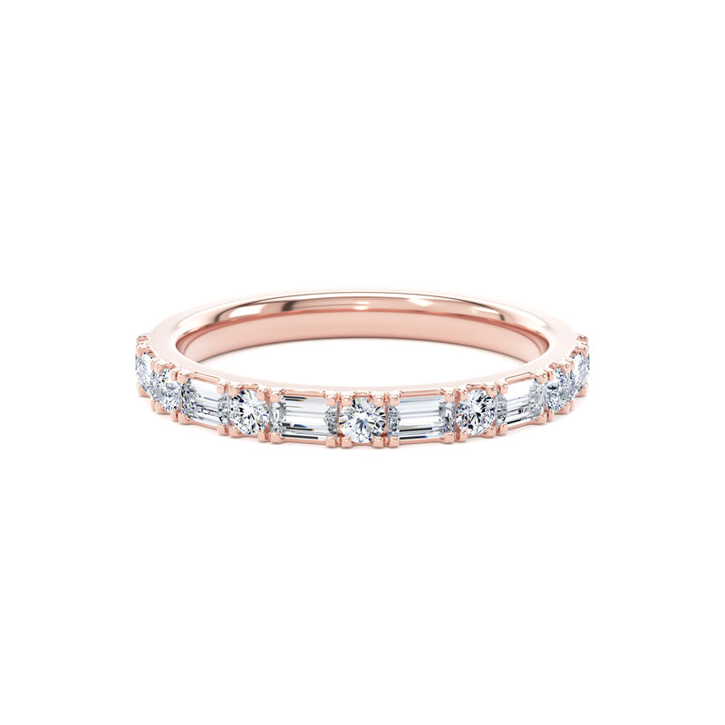 Round & Baguette Diamond Rose Gold Ring, Prong Set Half Eternity | ET1230