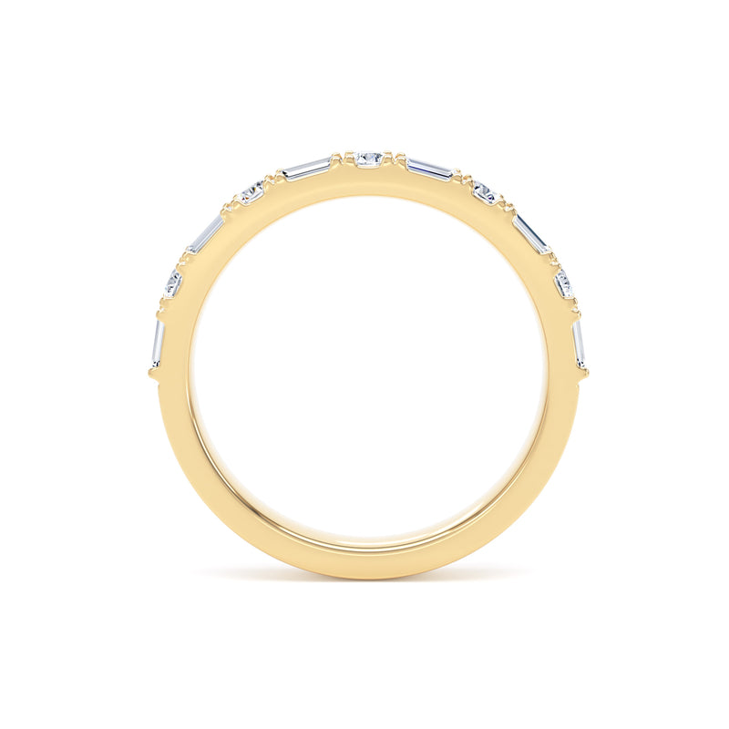 Round & Baguette Diamond Yellow Gold Ring, Prong Set Half Eternity | ET1230