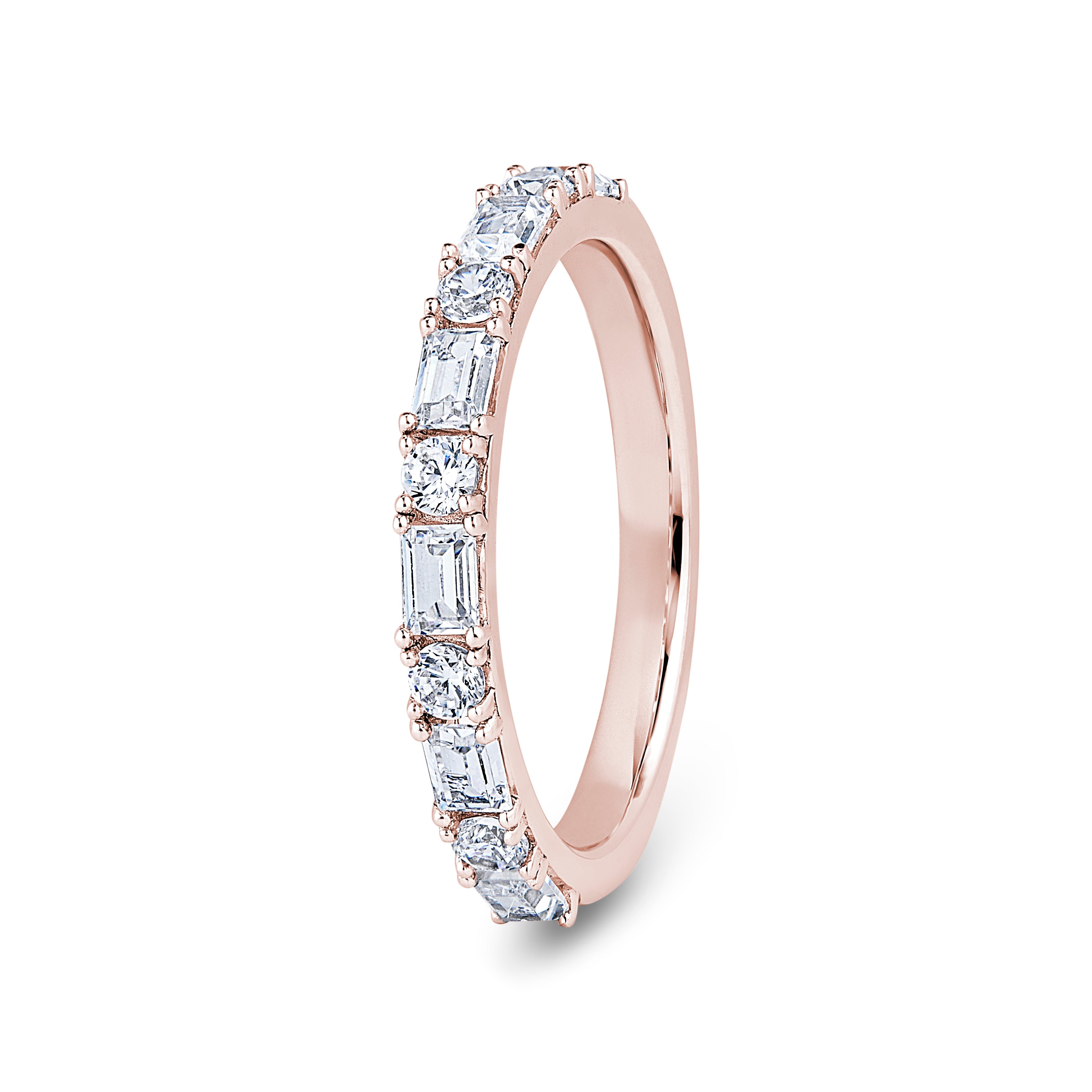 Round & Baguette, 4 Prong, Rose Gold Half Set Eternity Ring