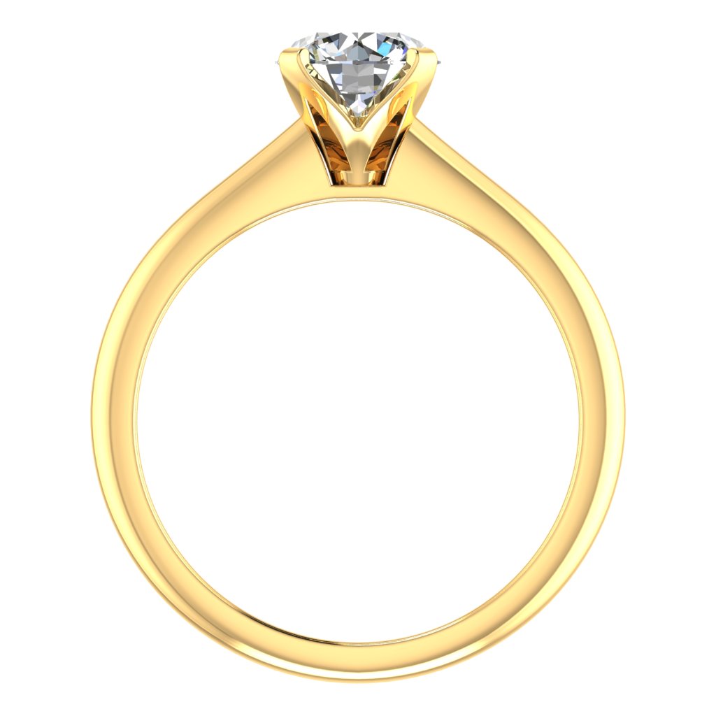 Round Solitaire Yellow Gold Ring, Raised 4 Prong | LGR