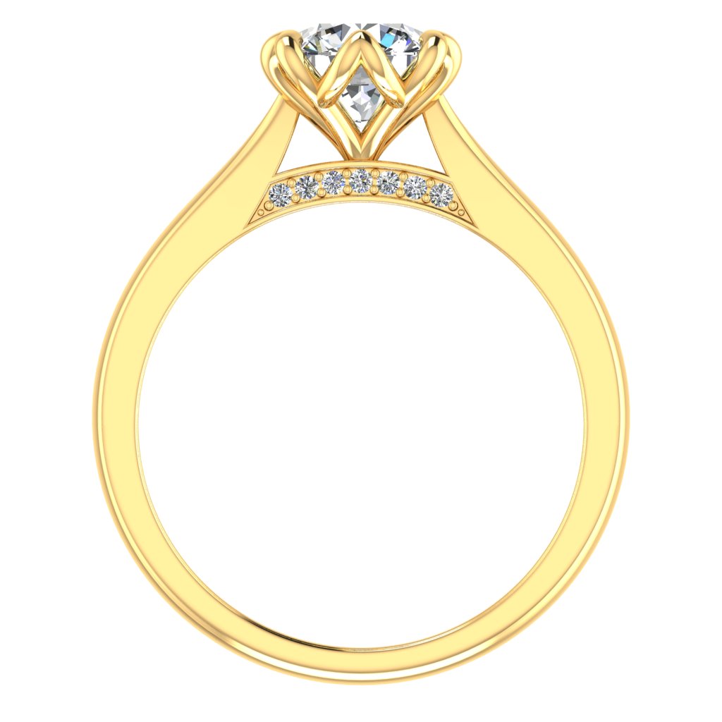 Round Solitaire Yellow Gold Ring, Fancy Lotus Bridge Set | LGR