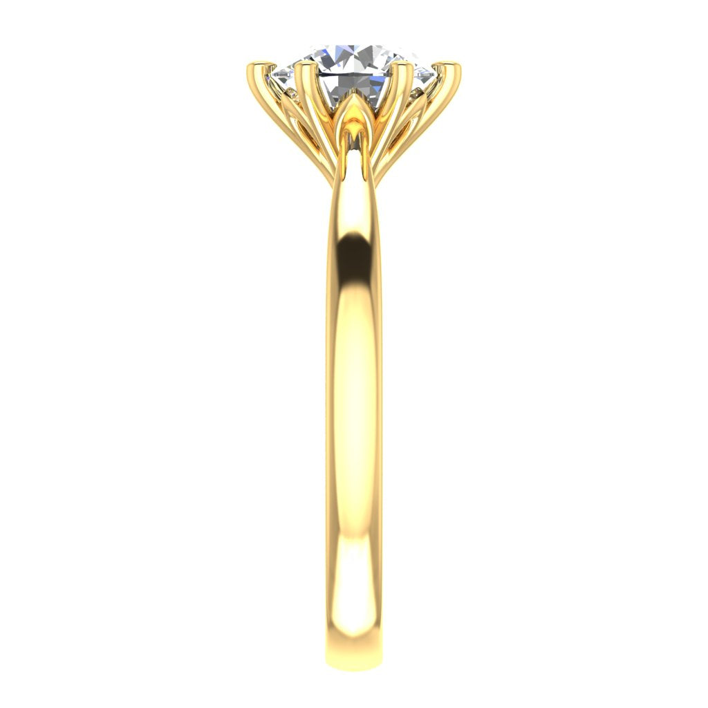 Round Solitaire Yellow Gold Ring, Lotus 6 Prong | LGR