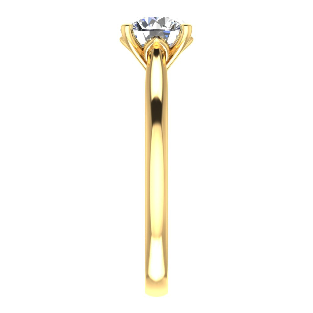 Round Solitaire Yellow Gold Ring, Lotus 4 Prong | SMR