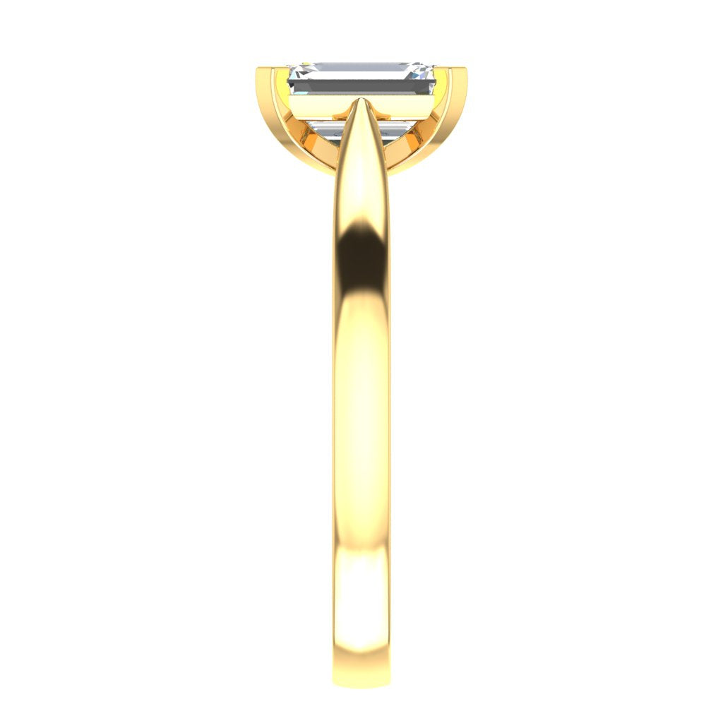 Emerald Solitaire Yellow Gold Ring, Pinched Cathedral | LGE