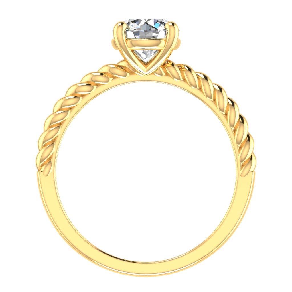 Round Solitaire Yellow Gold Ring, Twisted 4 Prong | LGR