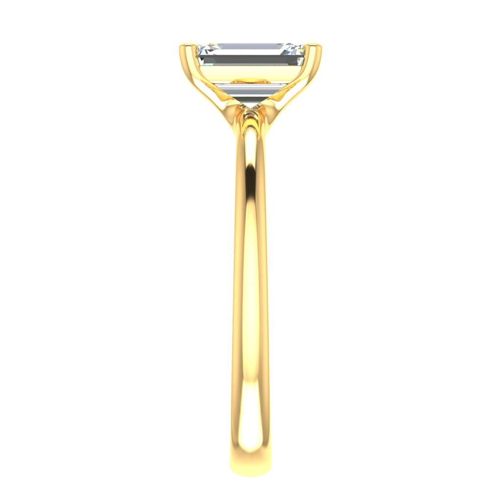 Emerald Solitaire Yellow Gold Ring, Floating Basket | SME