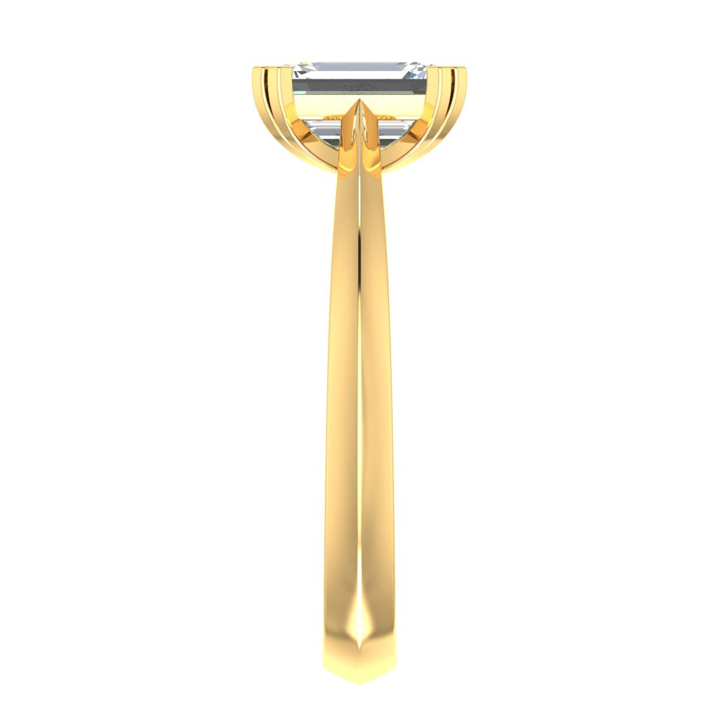 Emerald Solitaire Yellow Gold Ring, Double Squared Prong | LGE