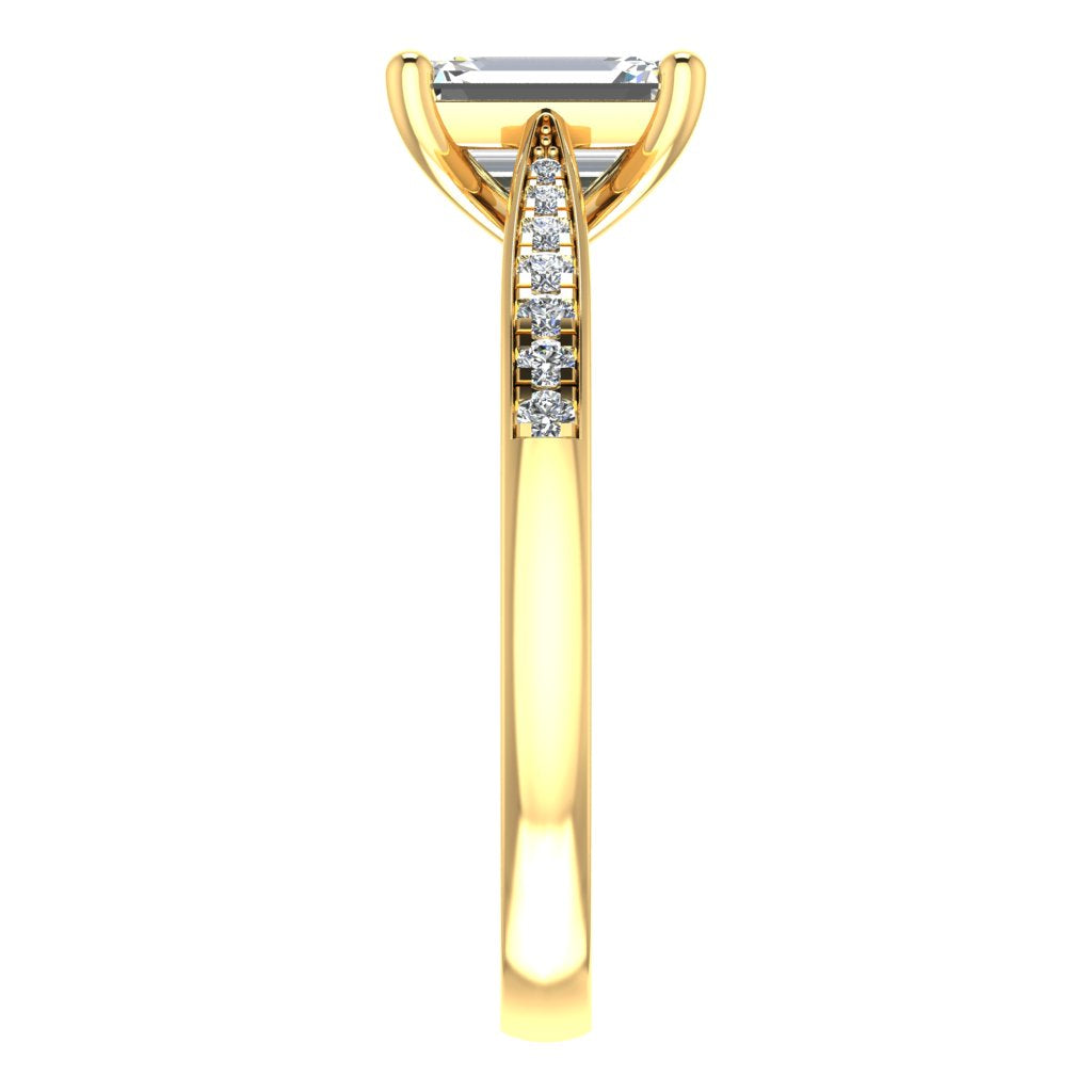 Emerald Diamond Yellow Gold Ring, Tapered Grain Shoulder Set | LGE RX5495