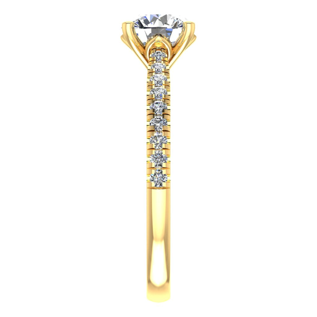 Round Cut Diamond & Yellow Gold Shoulder Set Pinched Ring | SMR