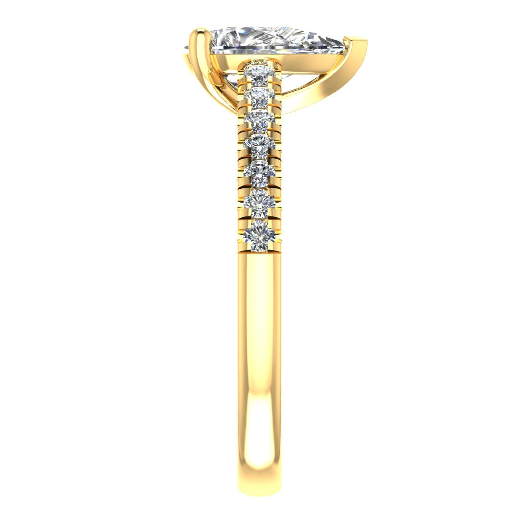 Pear Cut Diamond & Yellow Gold Shoulder Set Straight Ring | LGA