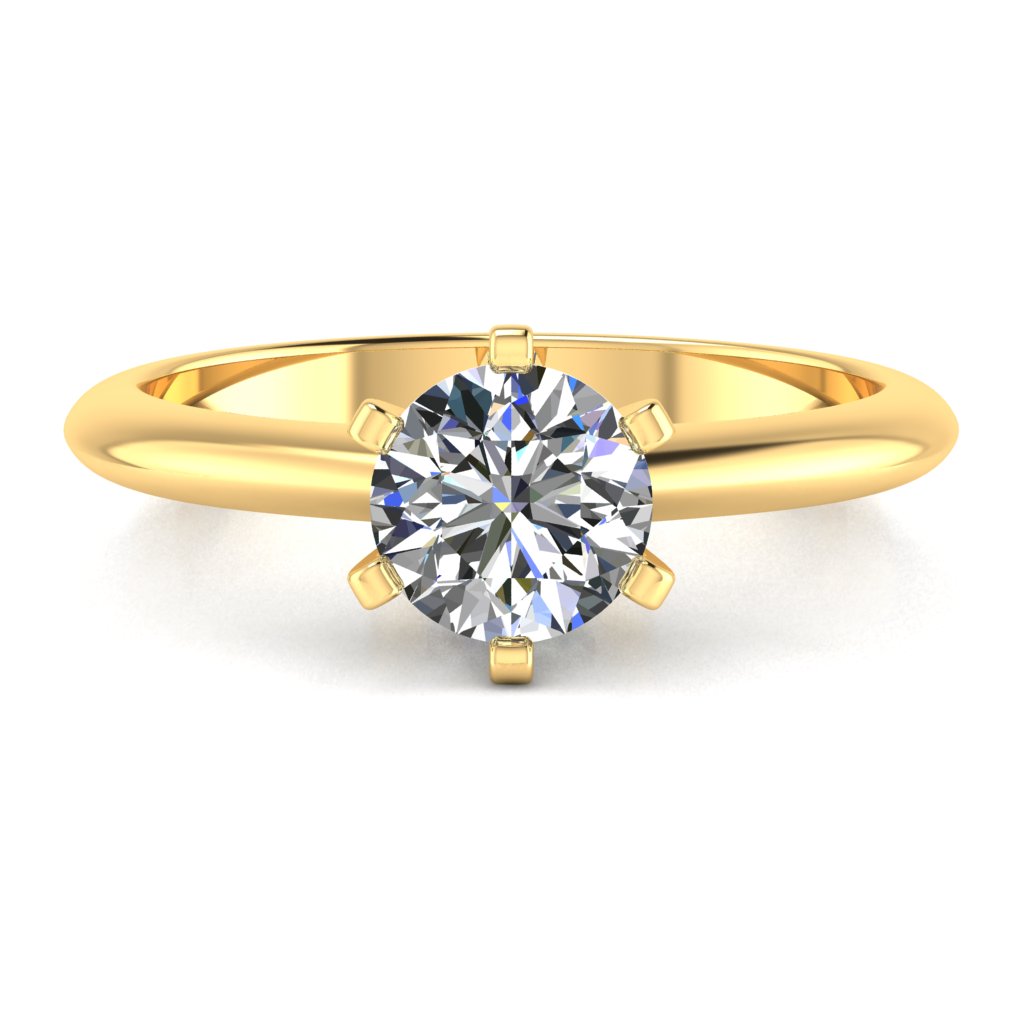 Round Solitaire Yellow Gold Ring, Open 6 Prong | LGR