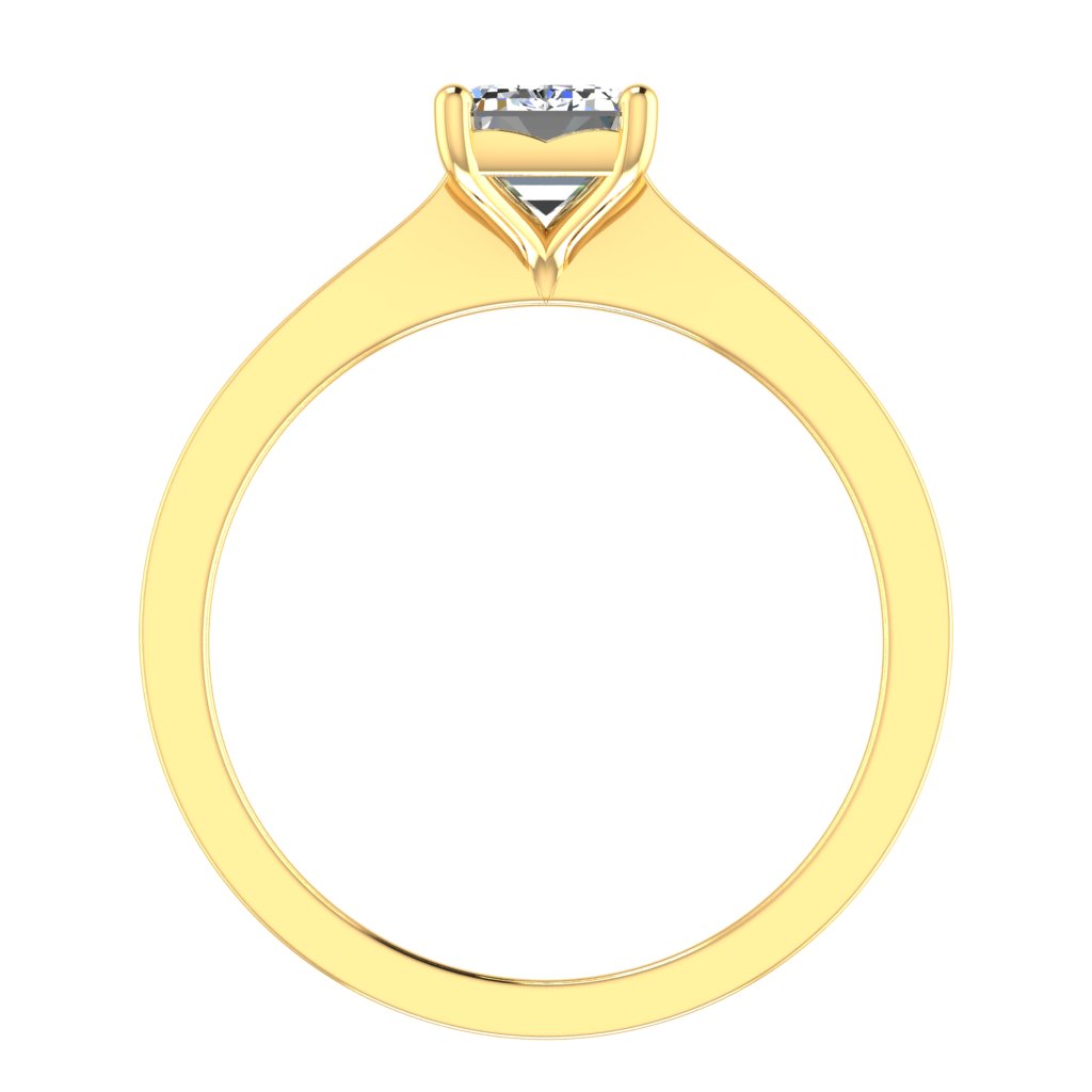 Emerald Solitaire Yellow Gold Ring, Raised Designed Gallery | LGE