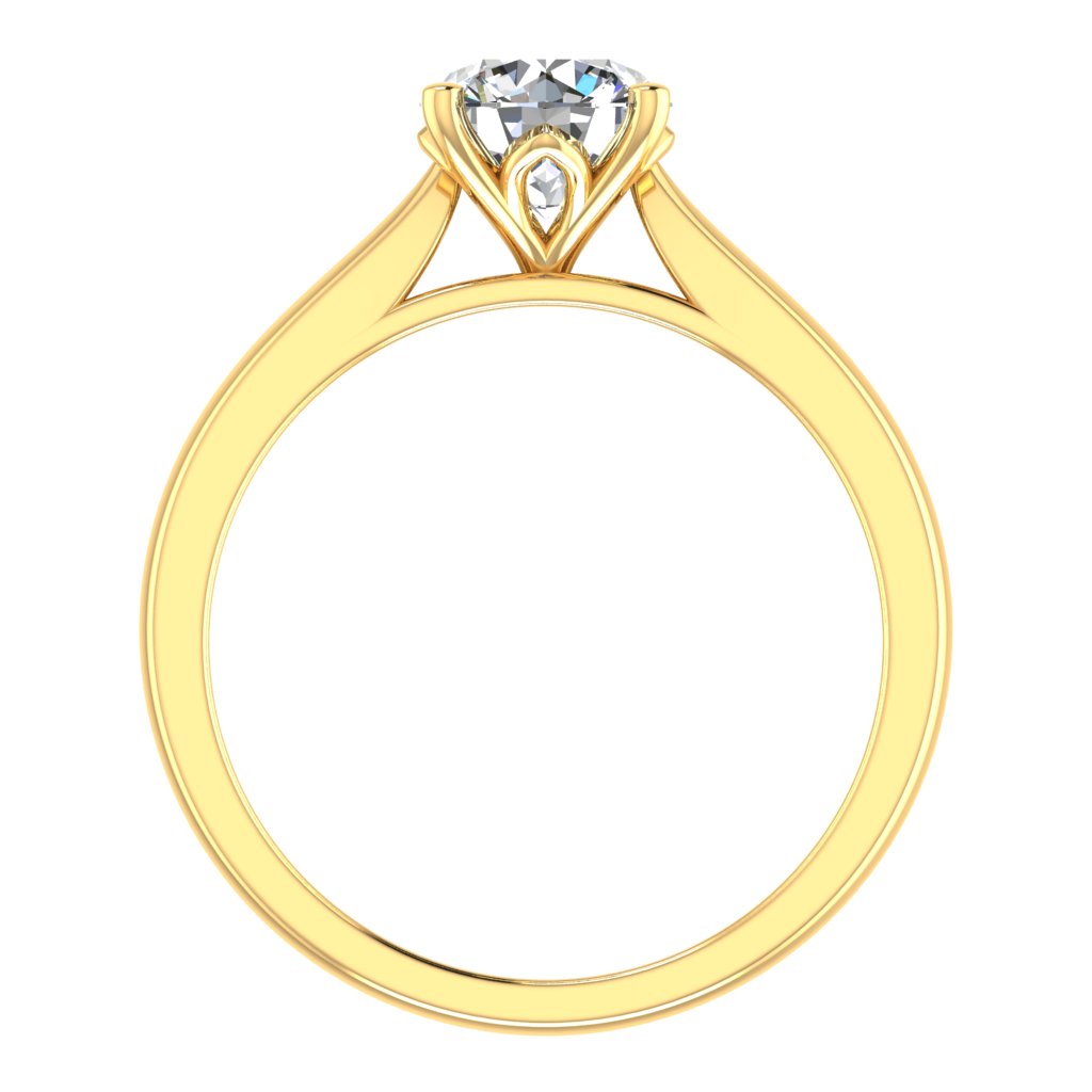 Round Solitaire Yellow Gold Ring, Lotus 4 Prong | SMR