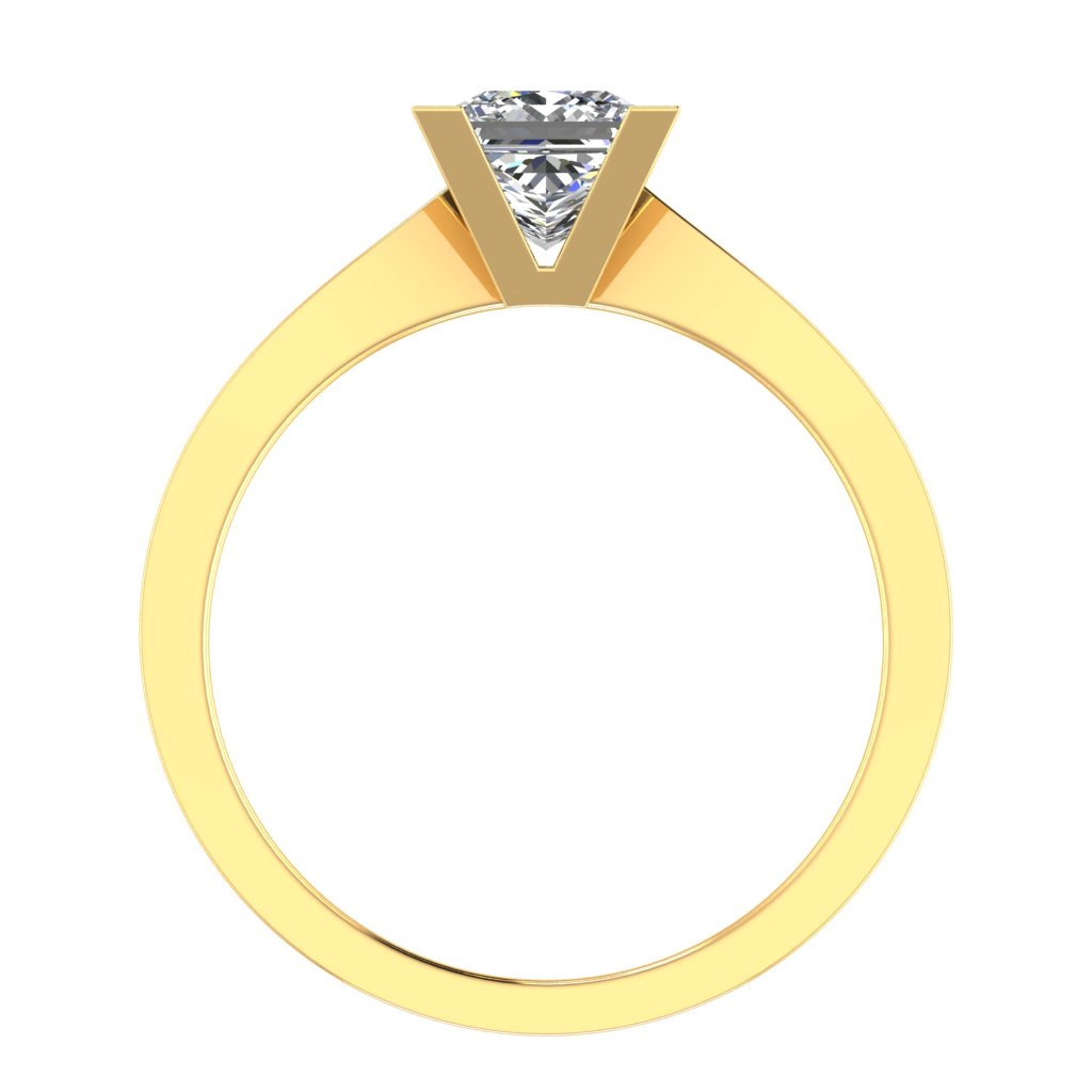 Princess Solitaire Yellow Gold Ring, Raised V-Shape | LGP