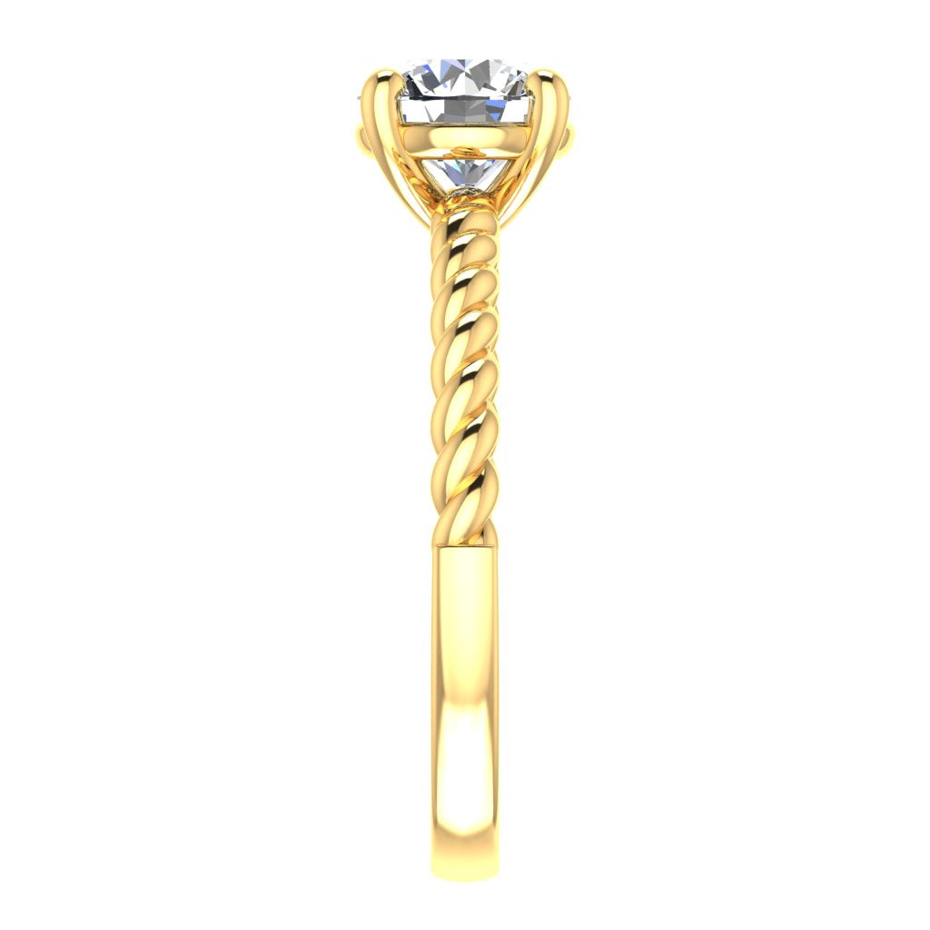 Round Solitaire Yellow Gold Ring, Twisted 4 Prong | LGR