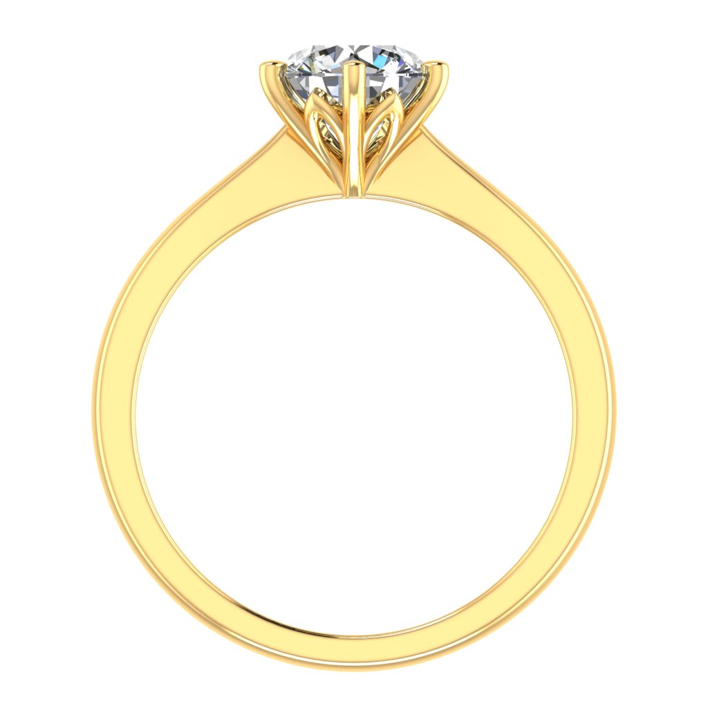 Round Solitaire Yellow Gold Ring, Lotus 6 Prong | LGR