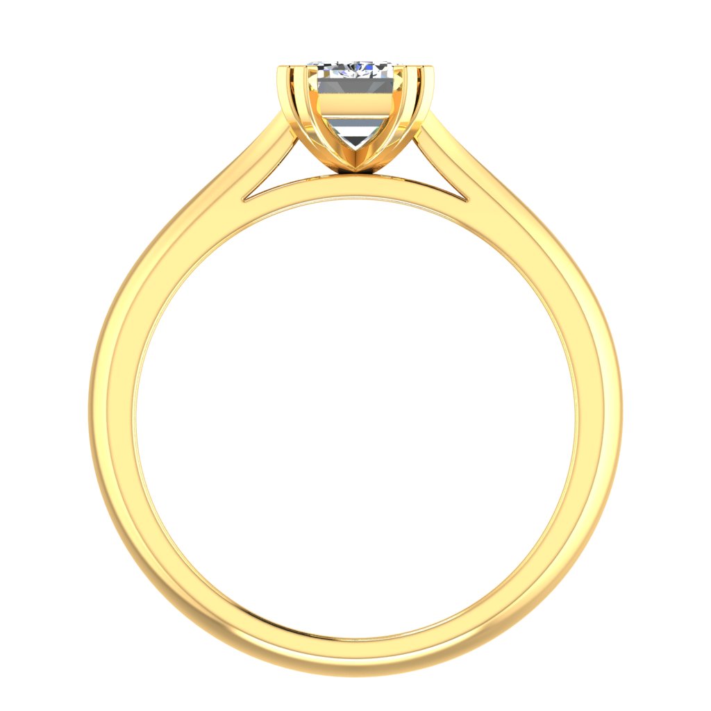 Emerald Solitaire Yellow Gold Ring, Double Squared Prong | LGE