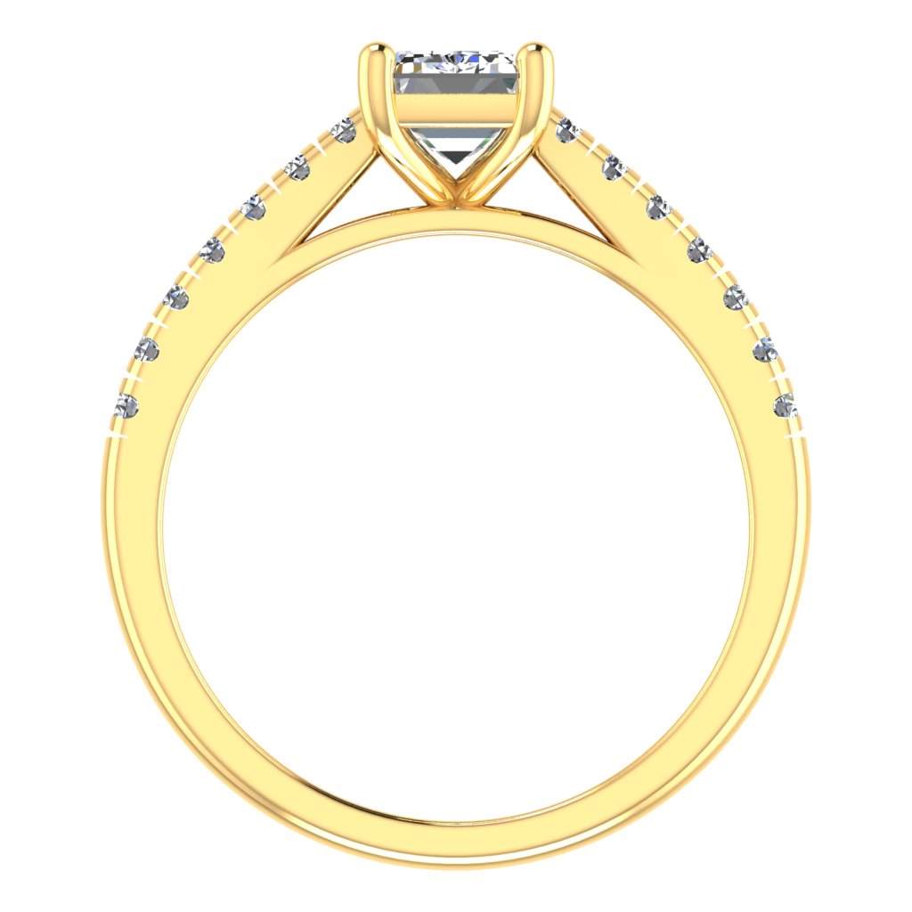 Emerald Cut Diamond & Yellow Gold Shoulder Set Straight Ring | LGE