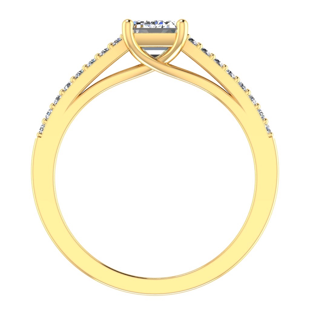 Emerald Diamond Yellow Gold Ring, Micro Split Shoulder Set | SME RX4509