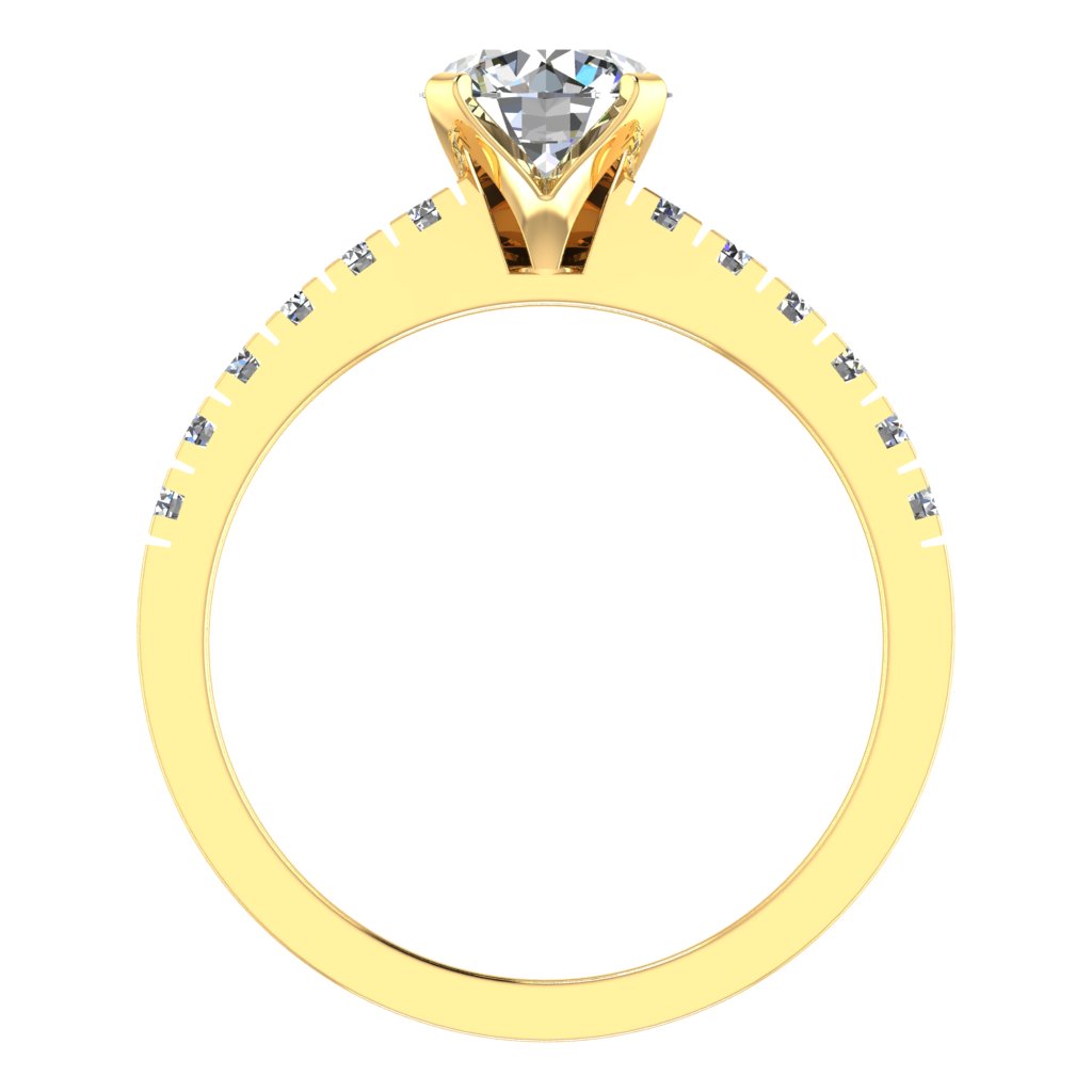Round Cut Diamond & Yellow Gold Shoulder Set Peg Head Ring | SMR