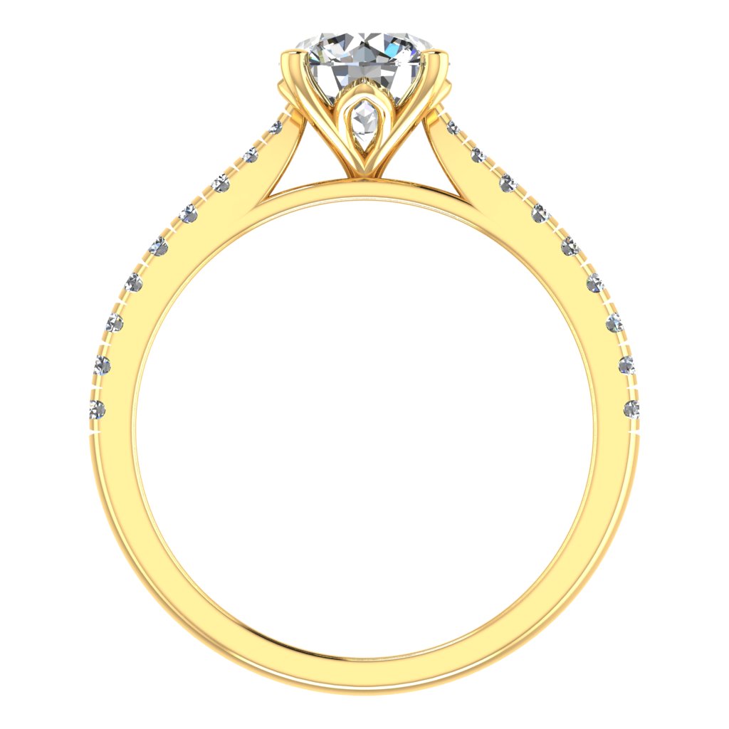Round Cut Diamond & Yellow Gold Shoulder Set Pinched Ring | SMR